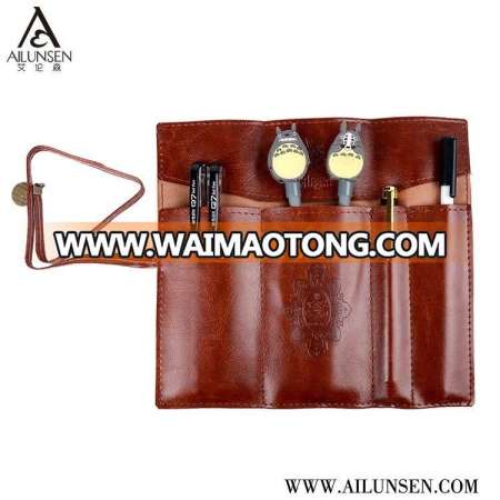 High Quality Custom Real Leather Roll Up Pencil Case